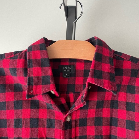 J Crew Oxford Pima Cotton Plaid Button Down Shirt Red Grunge Mens Size Medium - Picture 4 of 5